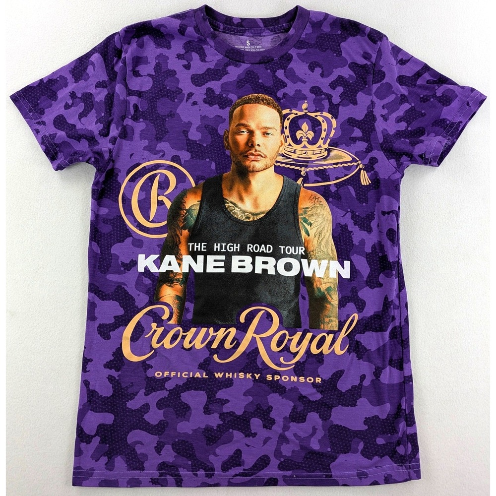 2025 Kane Brown The High Road Tour Crown Royal Camo T-Shirt Mens S Purple